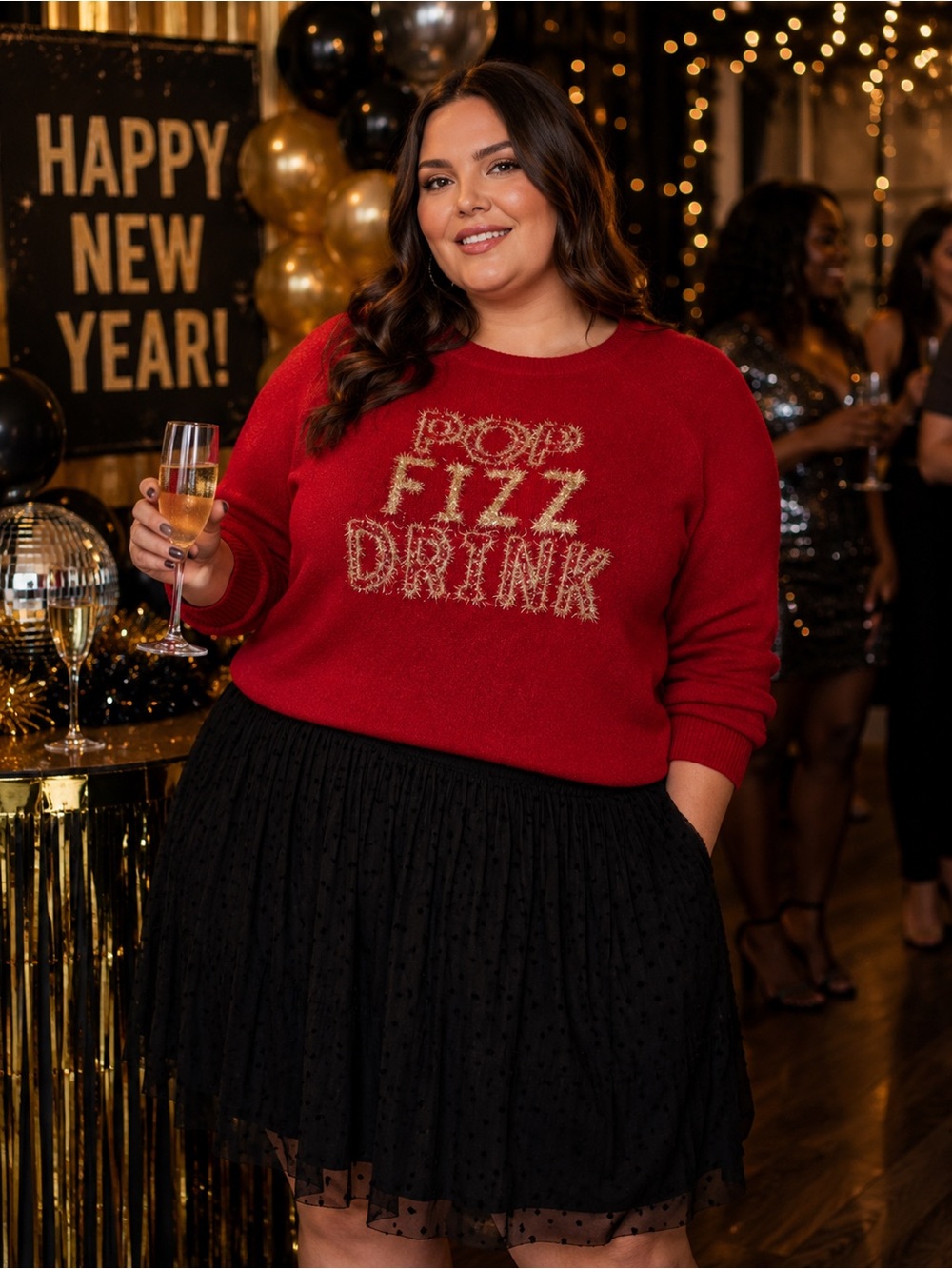 Torrid Pop Fizz Drink Tinsel Sweater 2X Red Gold Christmas Holiday